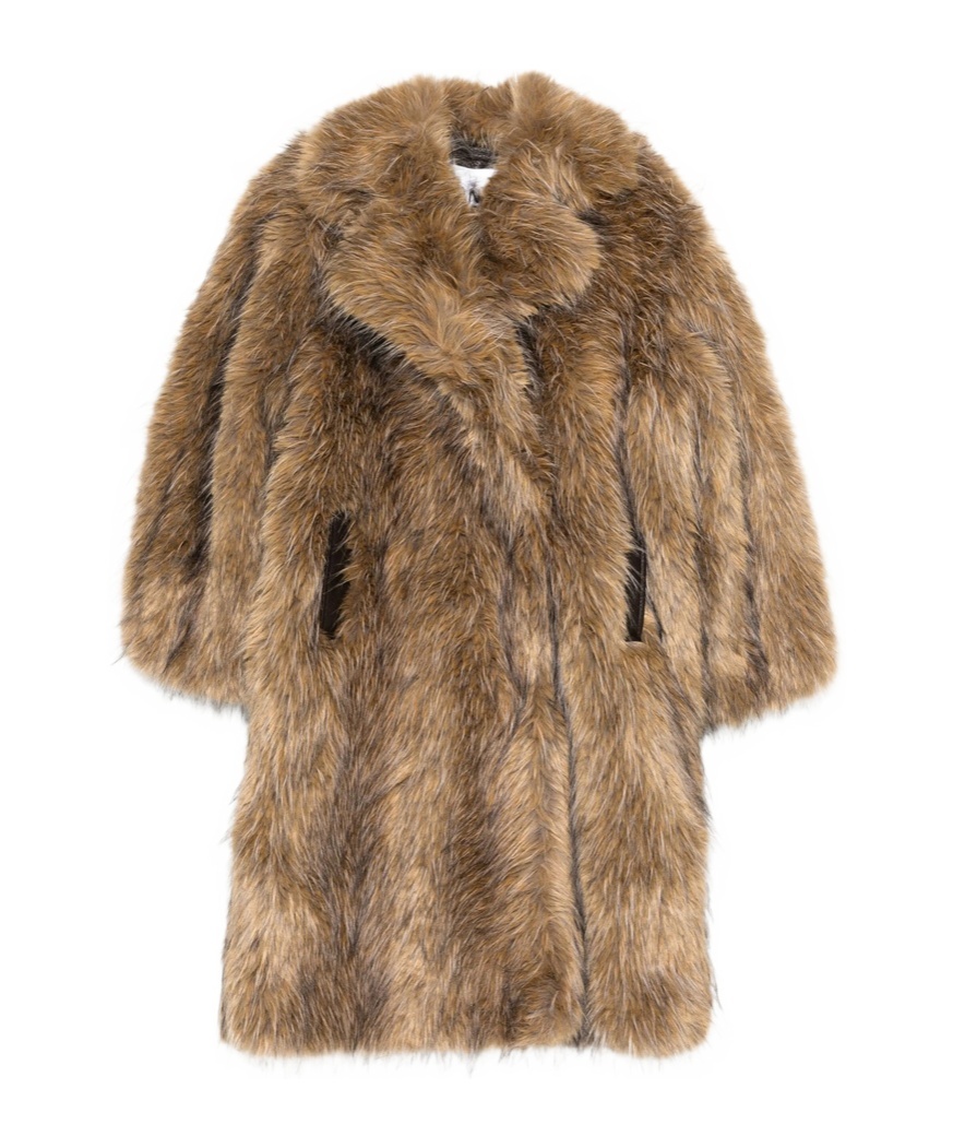 Ganni Notched-lapel Faux-fur Coat In Brown