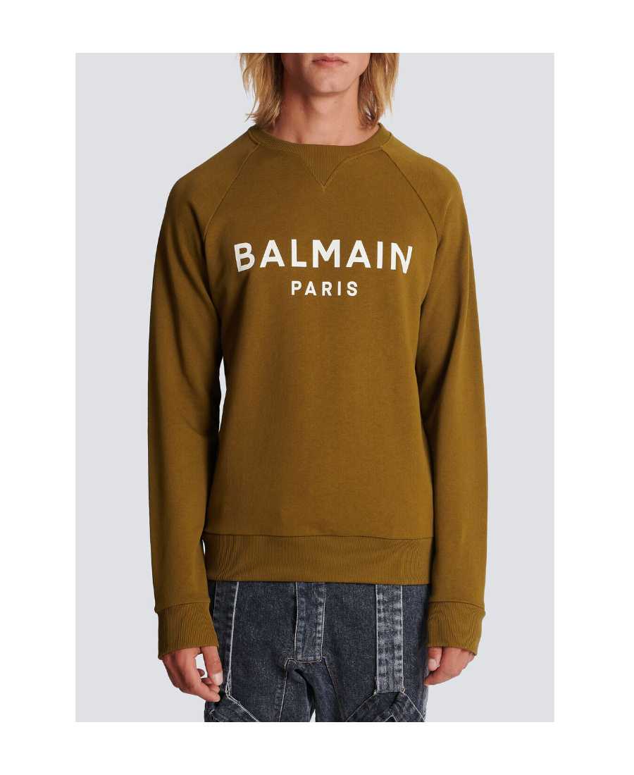 Balmain Men's Khaki And White Graphic Print Sweatshirt For Ss23 In Brown