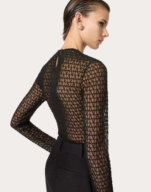 Valentino Geometric Sheer Bodysuit Keyhole Detail In Black