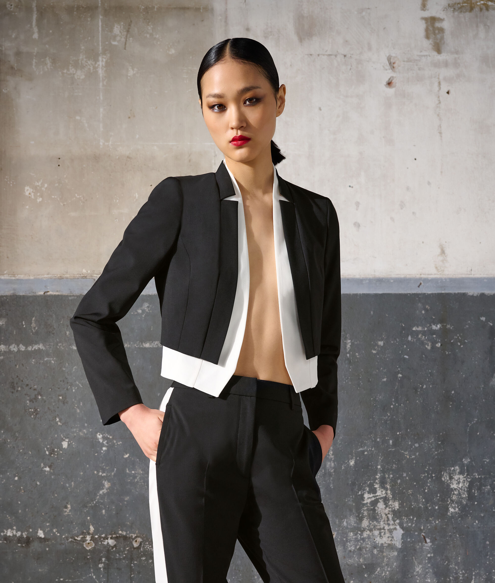 Shop Karl Lagerfeld Tailored Slim-cut Trousers In Black