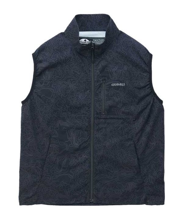 Gramicci Topographic-print Zip Gilet In Black