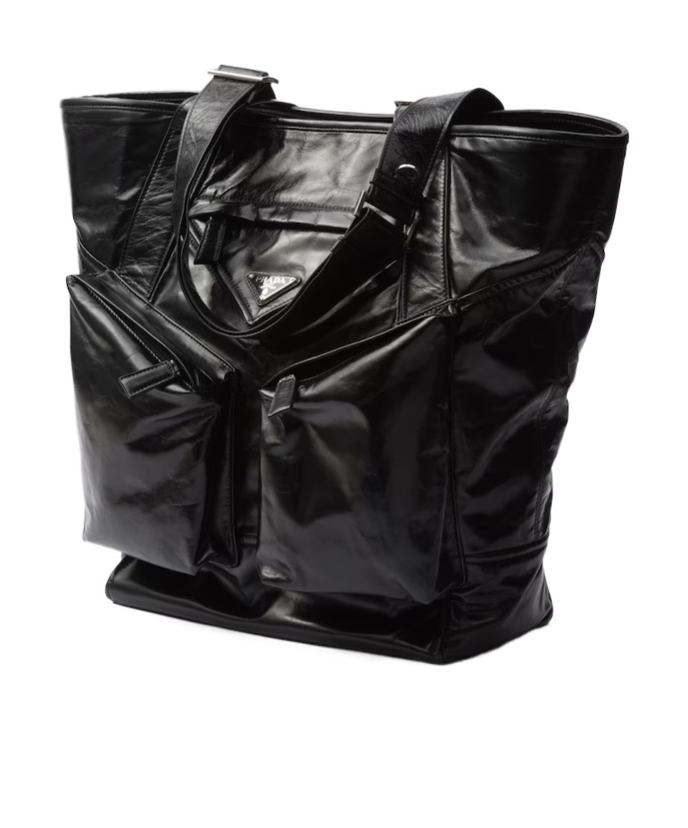 Shop Prada Leather Tote In Black