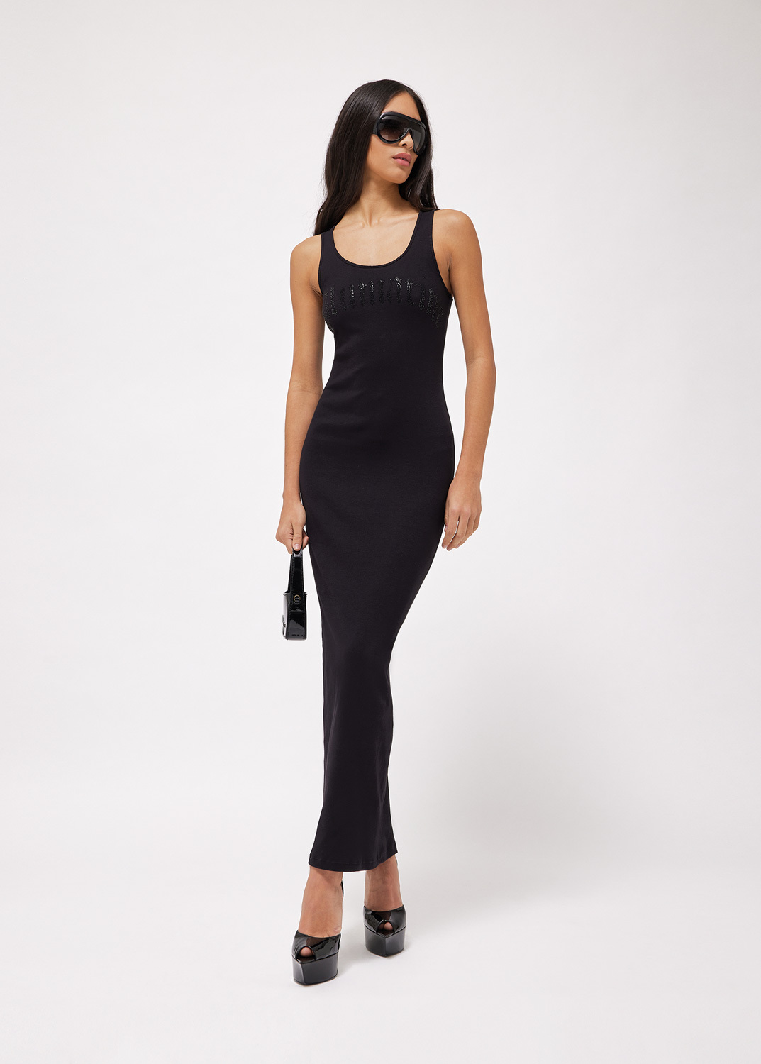 Blumarine Abito Midi Con Ricamo B Gothic In Strass In Black