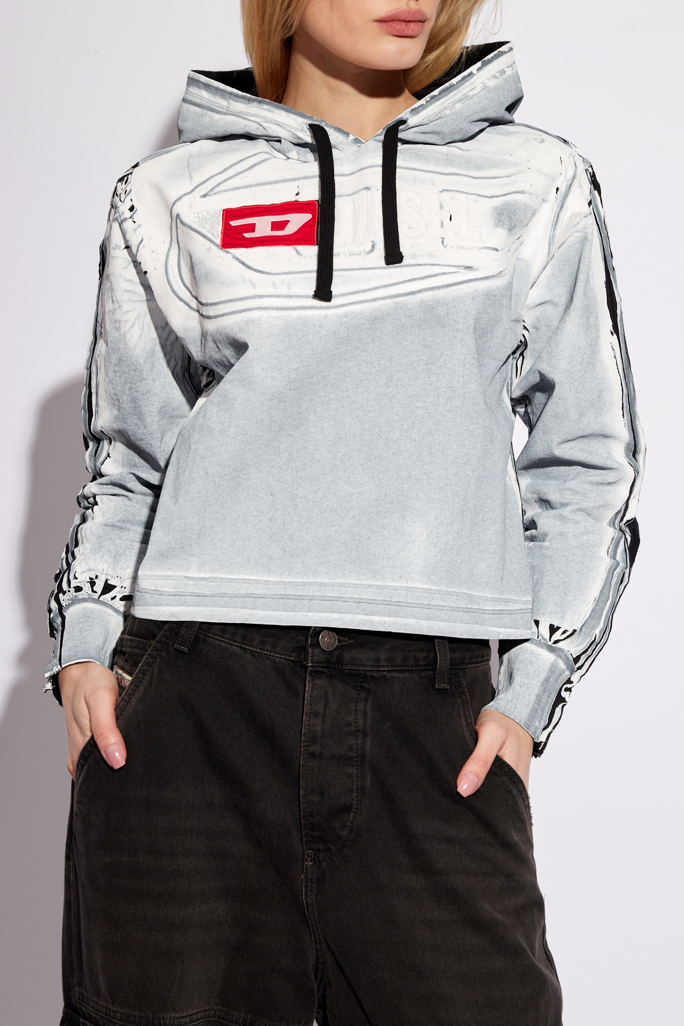 Diesel Creased-paint Cotton Hoodie In White