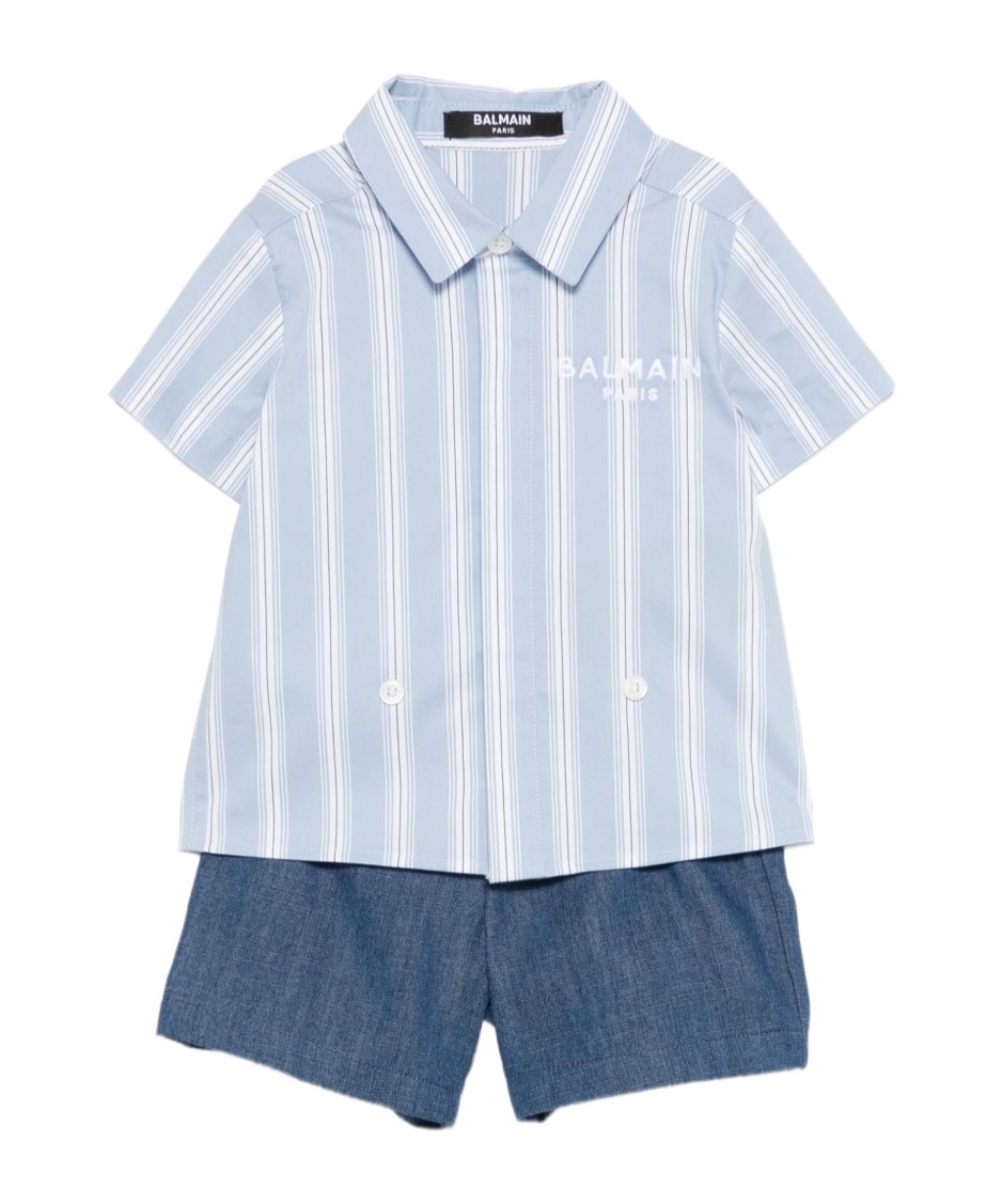 Balmain Kids' Striped Trousers Set In Blue