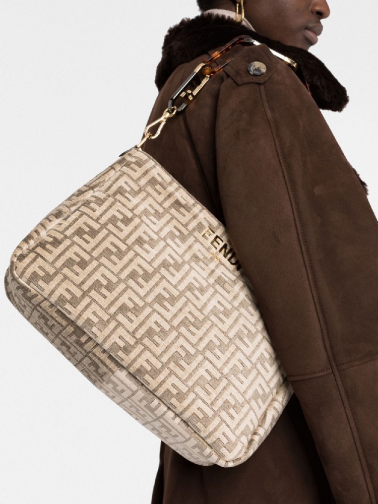 Fendi Dove Grey Tapestry Fabric Bag In Nude