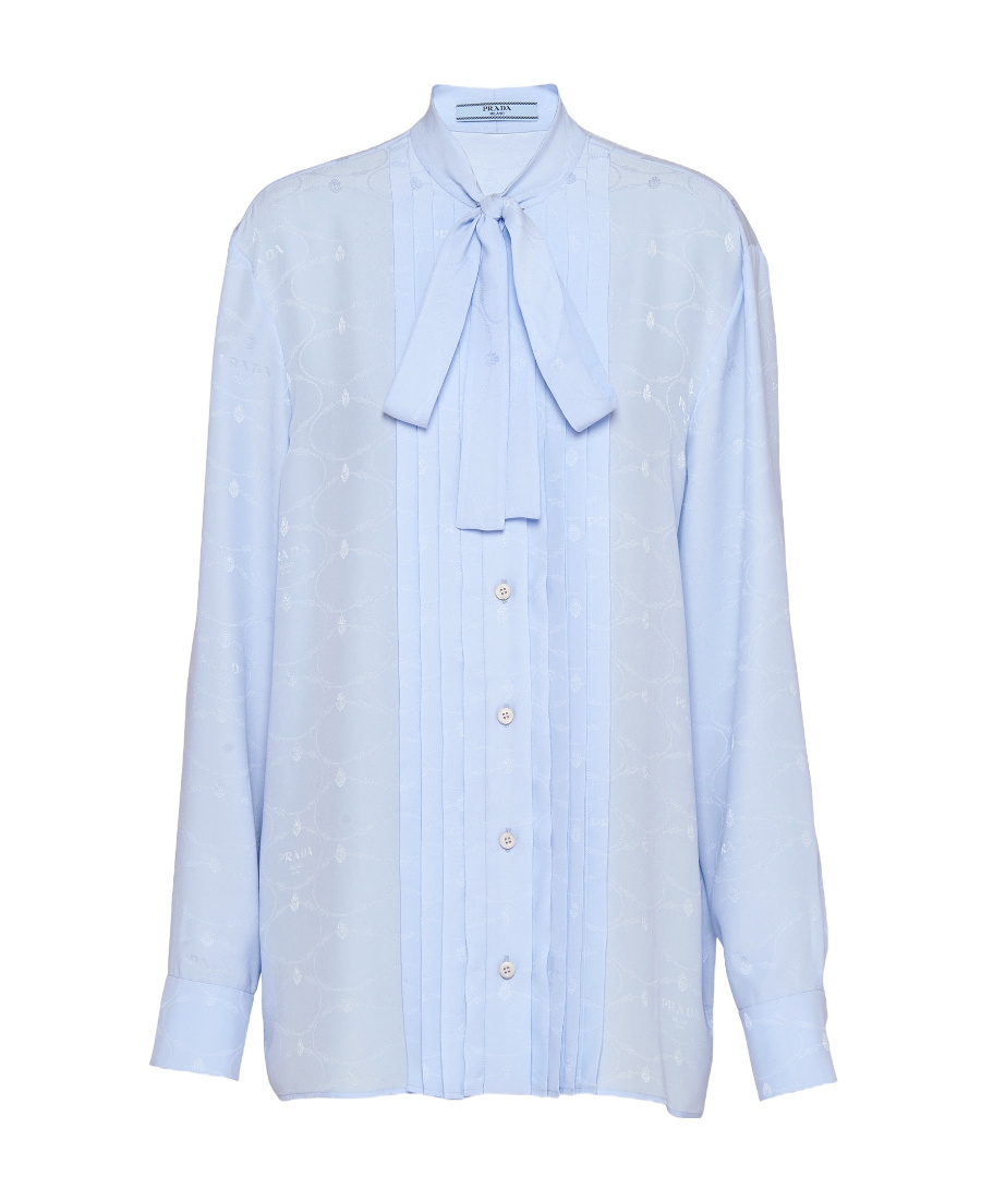 Prada Jacquard Crepe De Chine Blouse In Blue