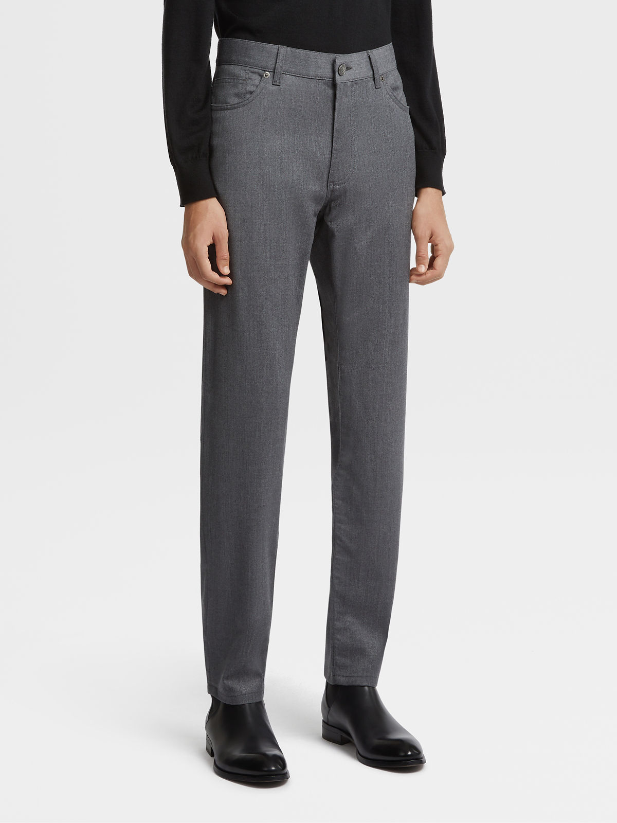 Zegna Roccia Stonewashed Wool Trousers In Gray