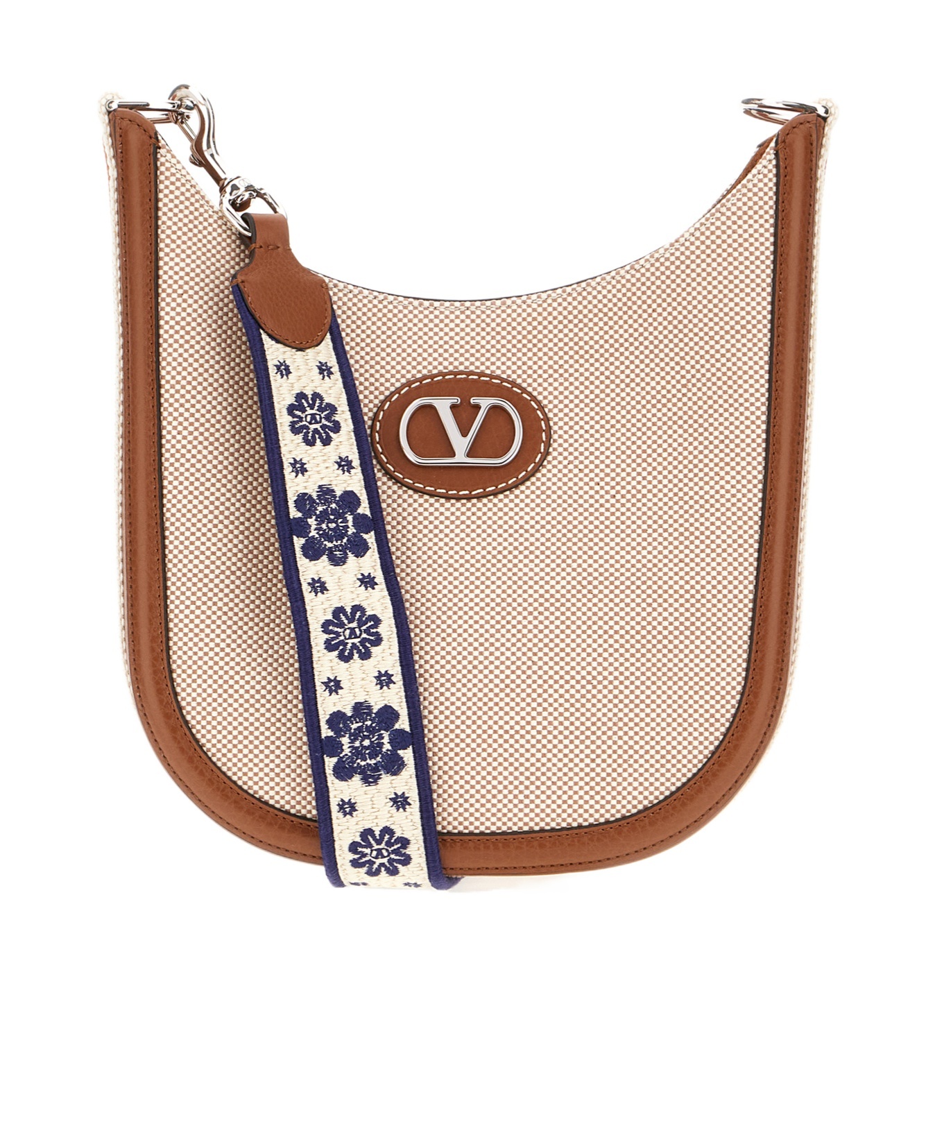 Valentino Garavani Beige Fabric Crossbody Bag In Multicolor