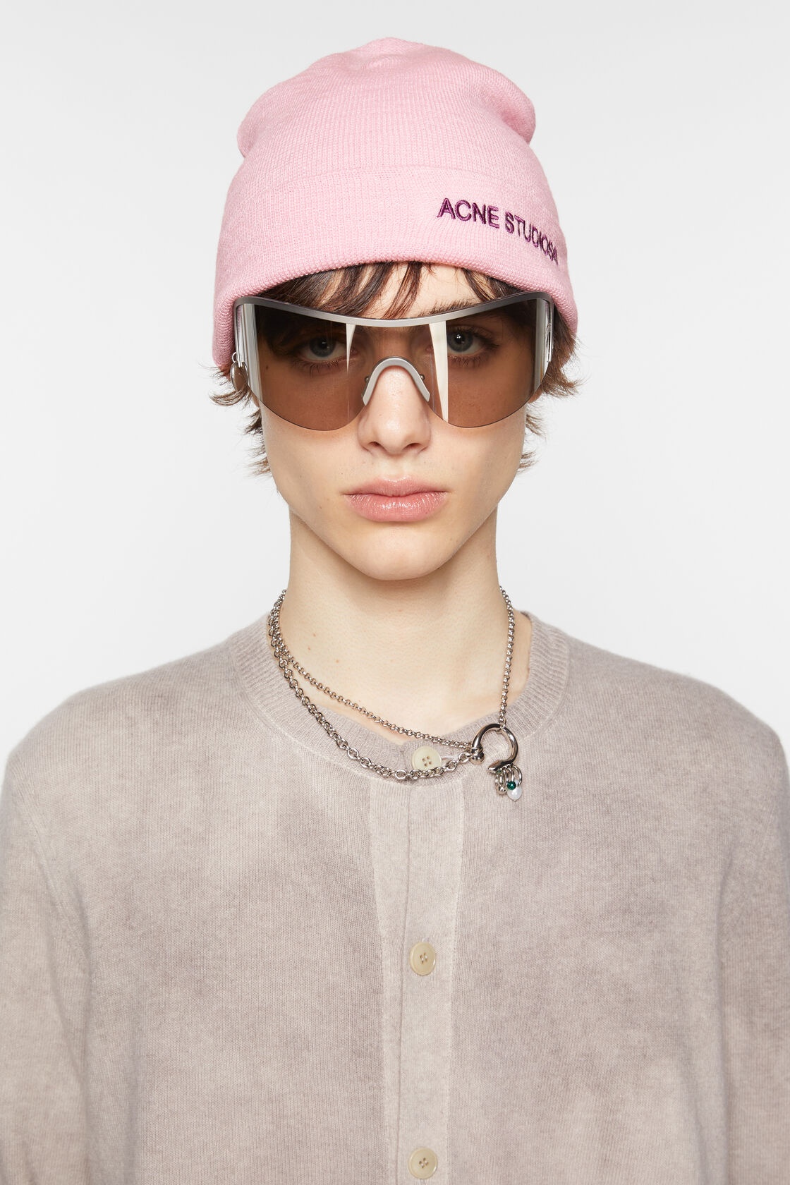 Acne Studios Logo Knitted Wool Hat In Pink