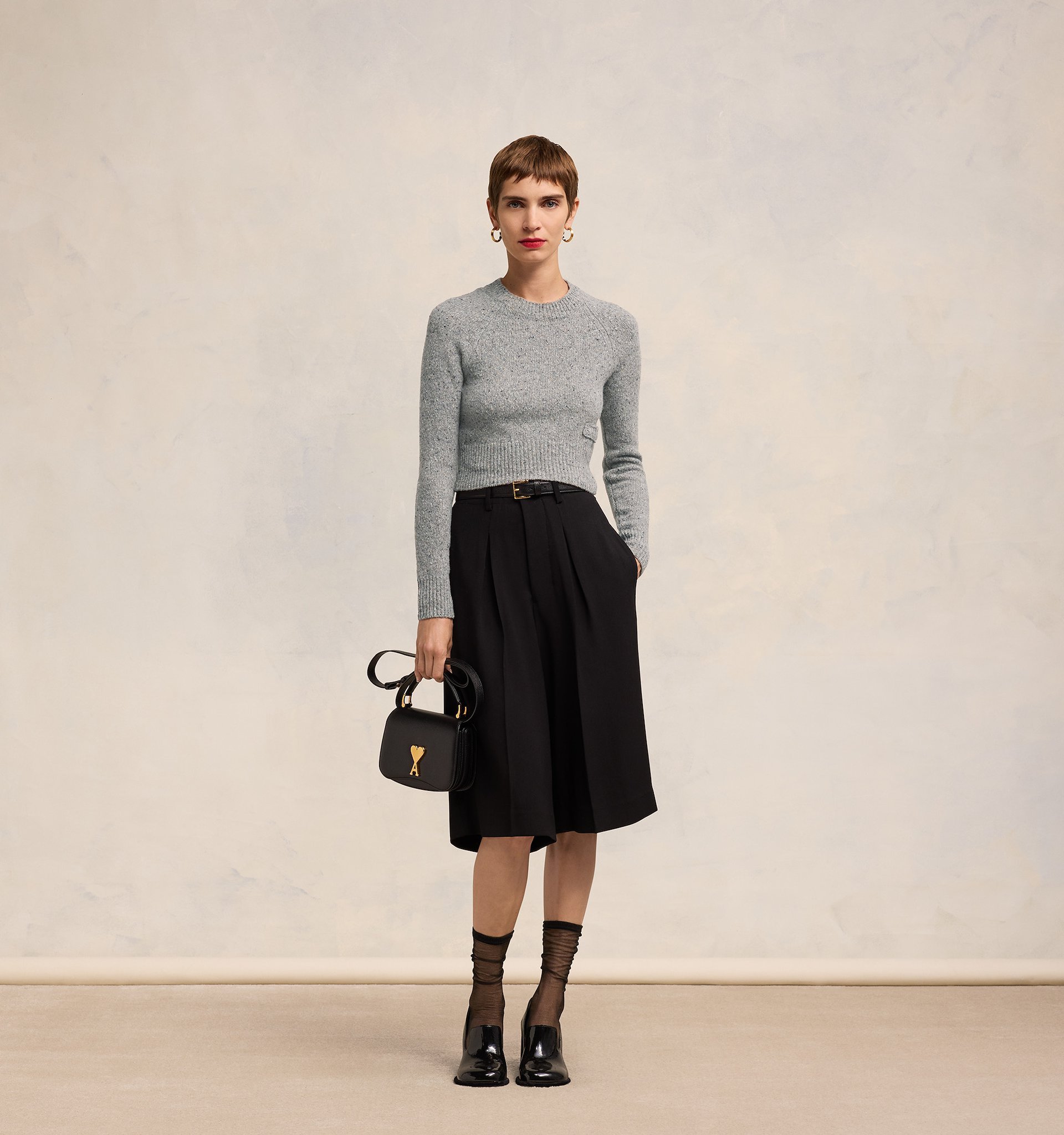 Ami Alexandre Mattiussi Speckled-knit Virgin Wool-blend Jumper In Gray
