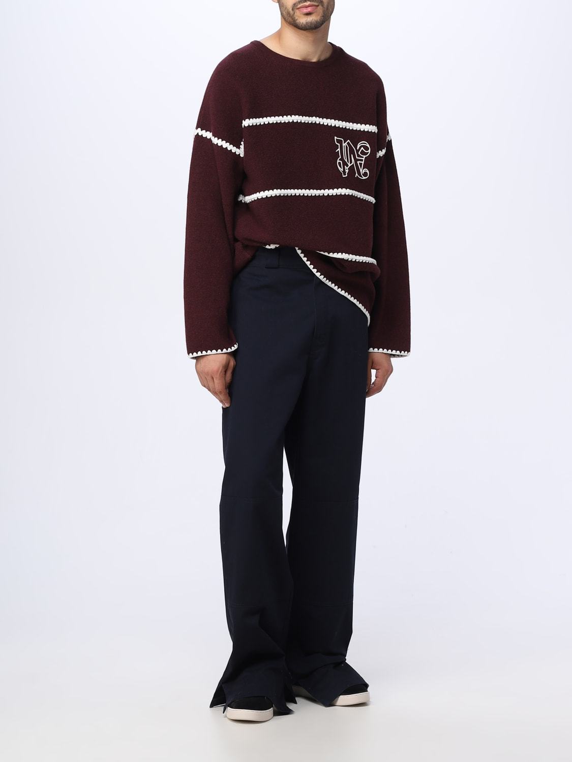 Palm Angels Embroidered-monogram Striped Jumper In Black