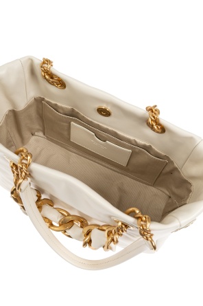 Balmain 1945 Cabas Tote Bag In Monogram Crinkled Leather In Neutral