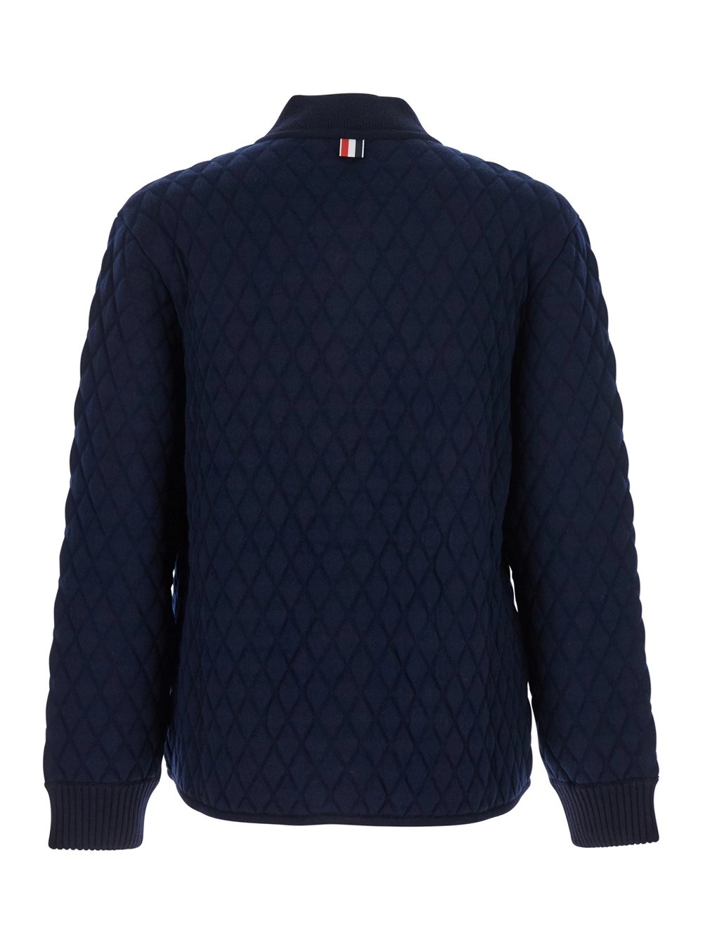 Thom Browne Blue Quilted Jacket With Bomber Collar And Logo Embroidery On The Collar In Blue
