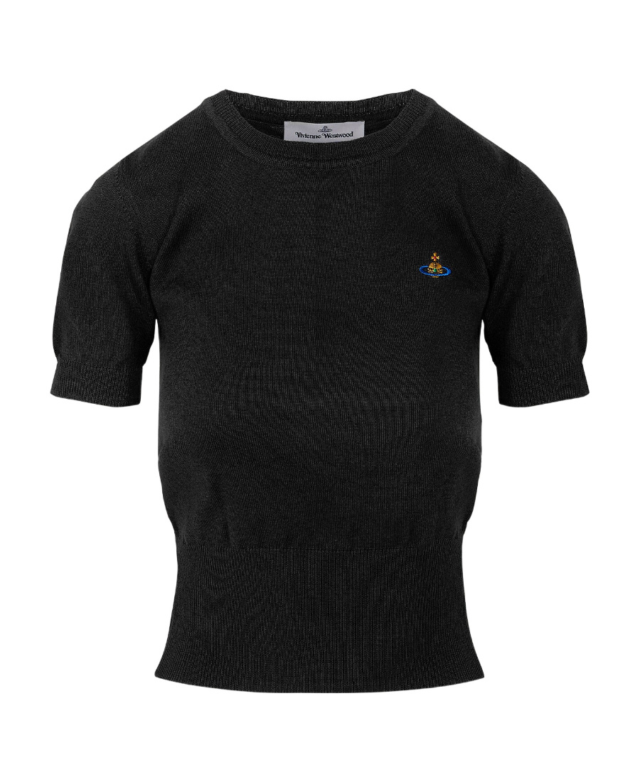 VIVIENNE WESTWOOD ORB-EMBROIDERED COTTON-CASHMERE KNIT TOP