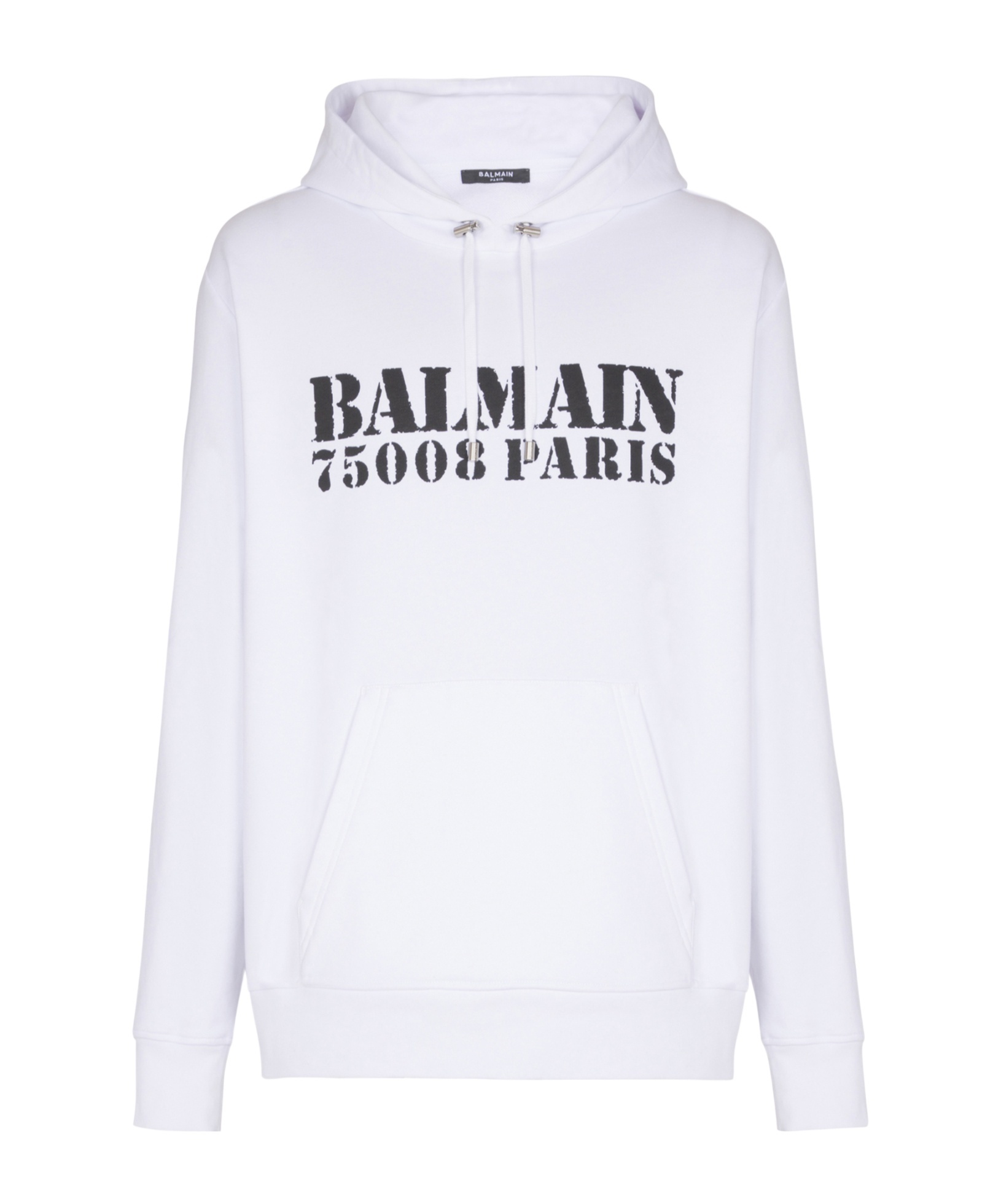 Balmain Contrasting Logo Print Cotton Hoodie In White