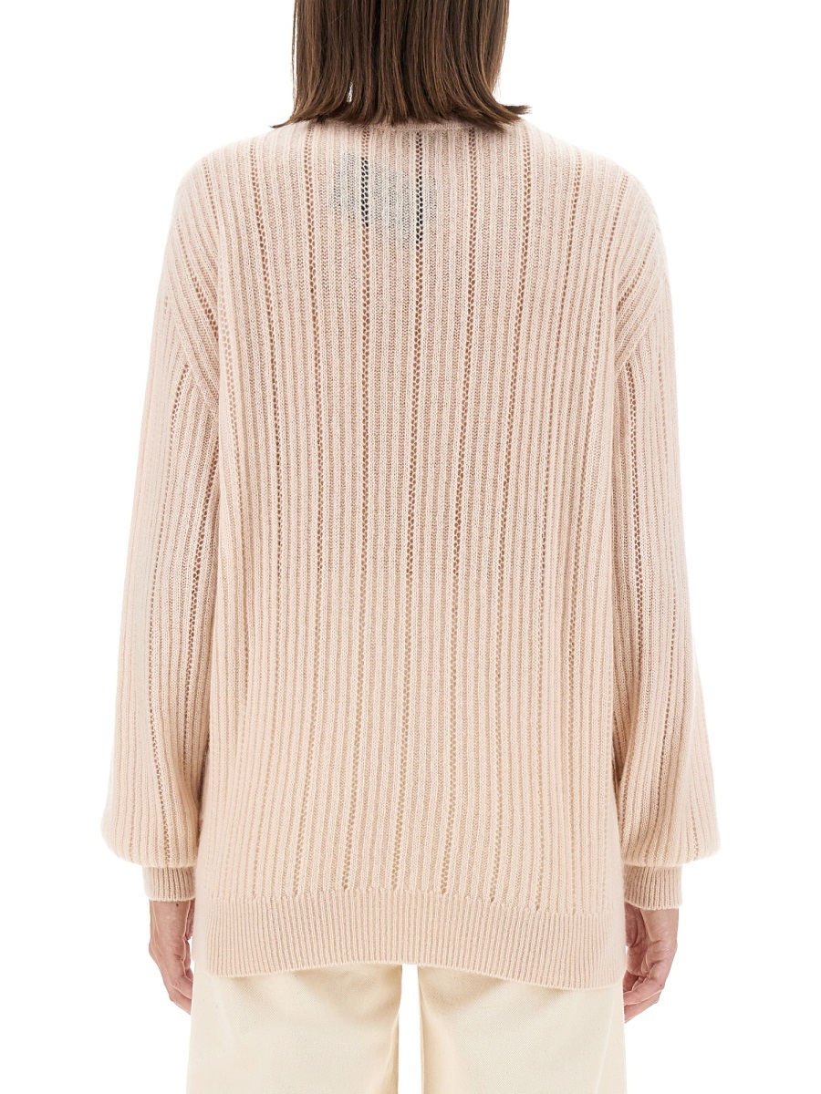Kiton Cashmere-silk Lattice Knit Crewneck Sweater In Nude