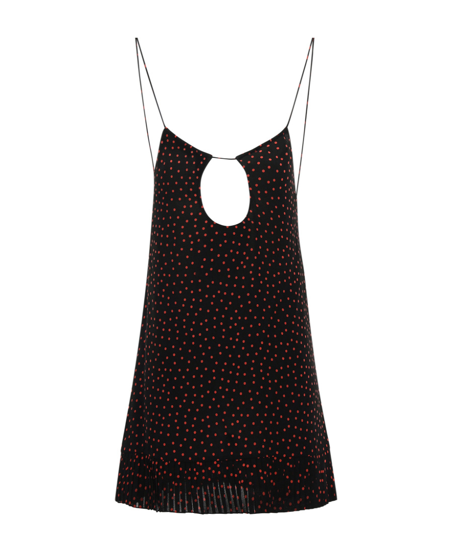 Saint Laurent Polka-dot Print Cut-out Detail Mini Dress In Black