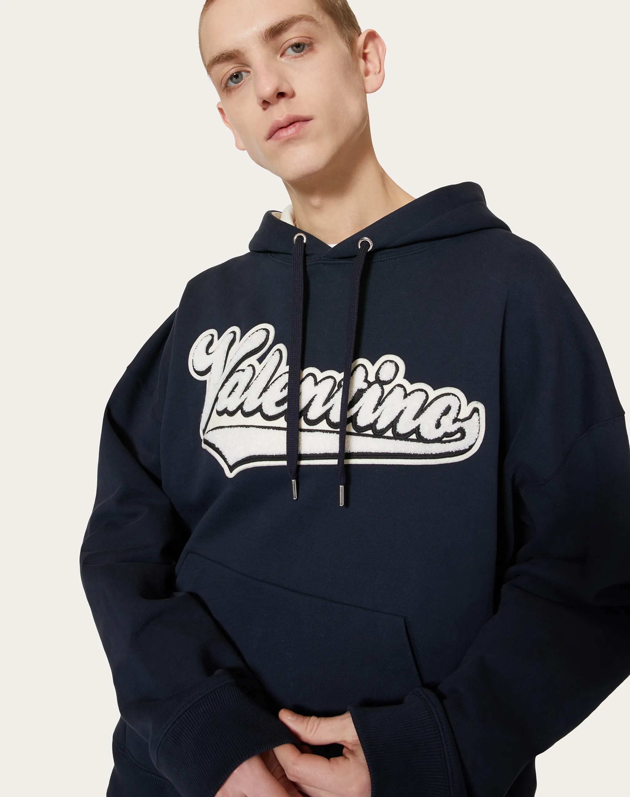 Valentino Embroidered Logo-patch Hoodie In Black
