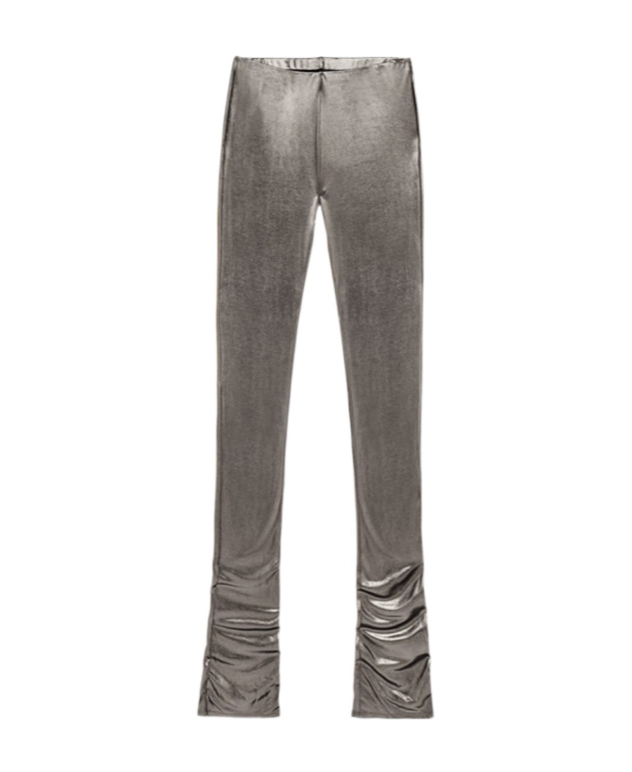 Blumarine Laminated-finish Puddle-hem Stretch Leggings In Gray