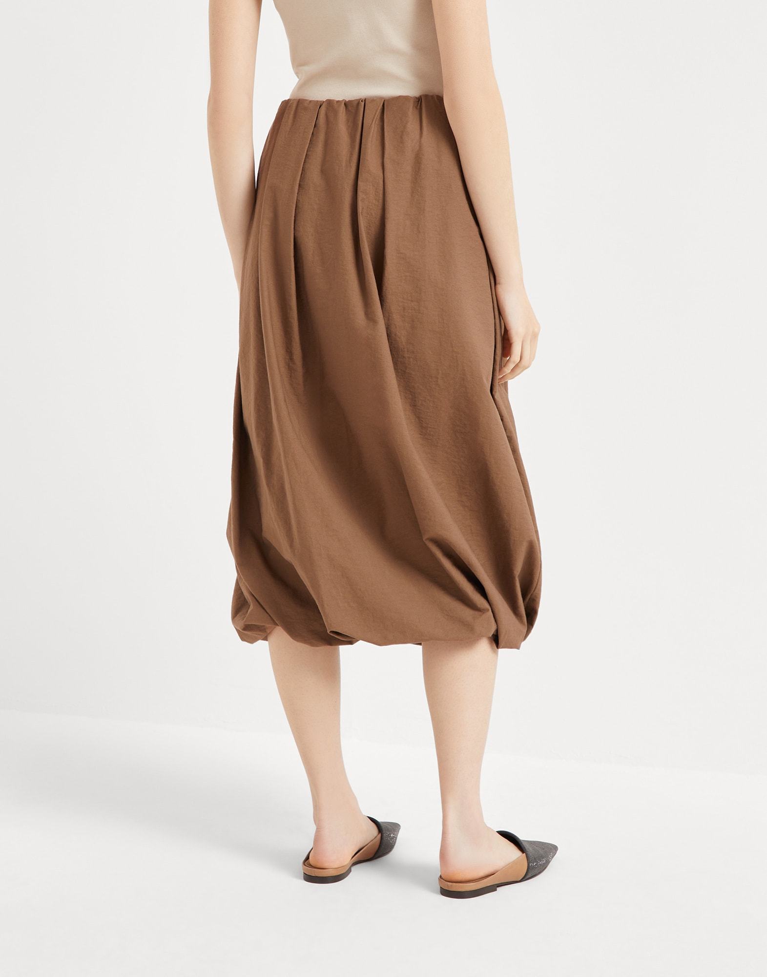 Brunello Cucinelli Cotton Blend Pleated Midi Skirt With Elastic Waistband In Brown