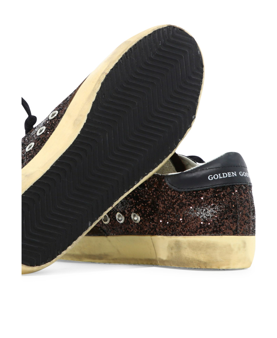 Shop Golden Goose Super-star In Brown Glitter With Black Leather Star And Heel Tab
