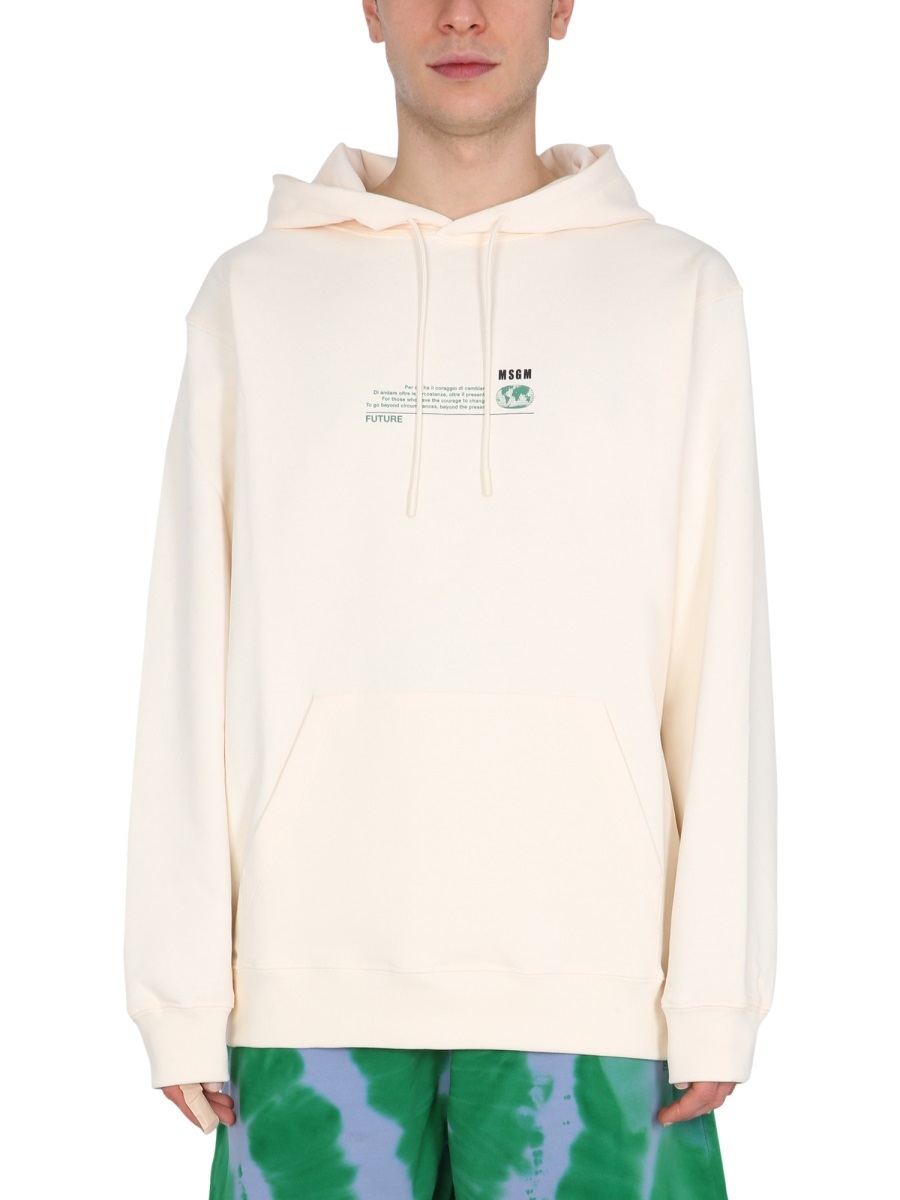 Msgm Fantastic Green Sweatshirt In White