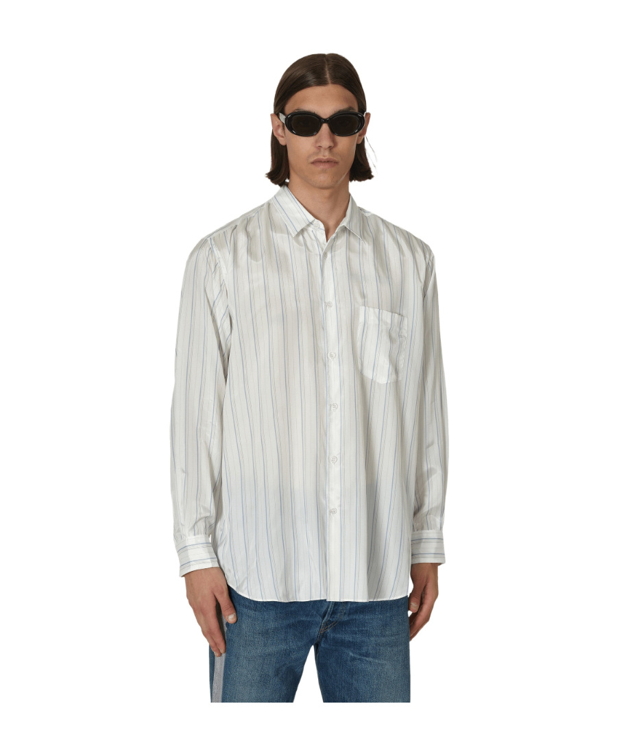 Comme Des Garçons Striped Shirt With Button-down Collar And Pocket In White