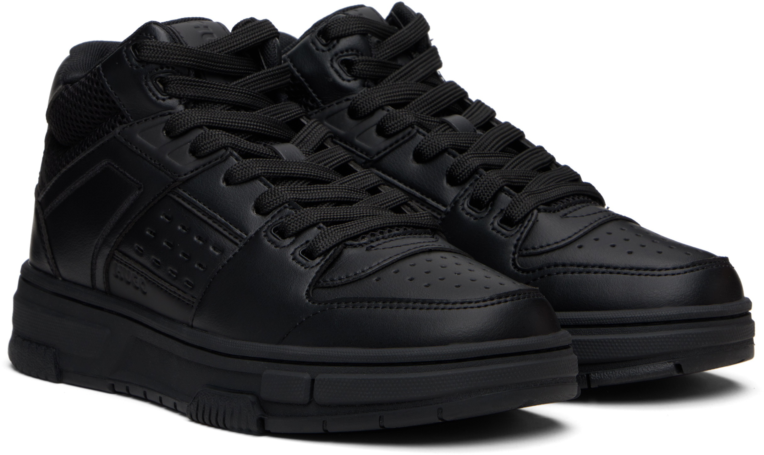 Hugo Boss Faux Leather High-top Sneakers In Black