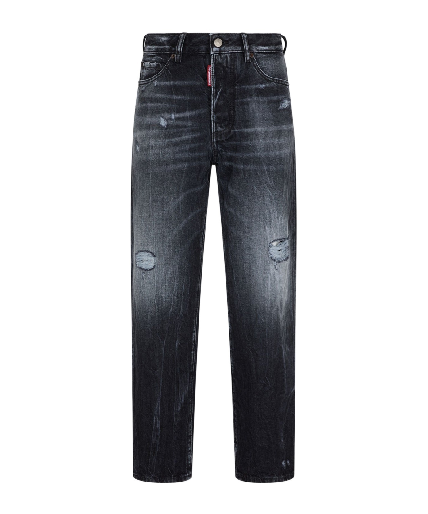 Dsquared2 Straight-leg Jeans With Distressed Accents In Black