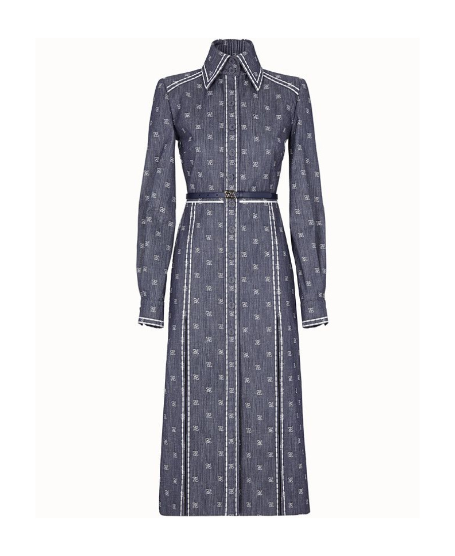 Fendi Karligraphy Motif Shirt Dress In Black