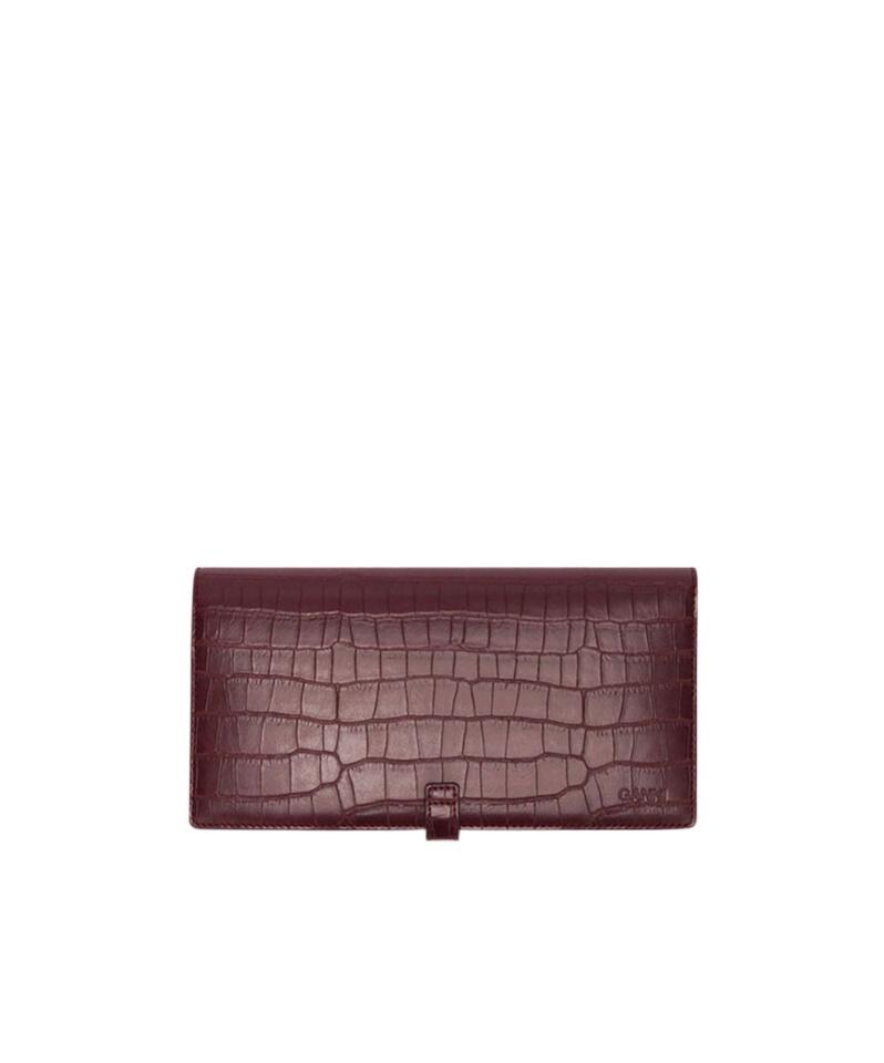 Ganni Sue Long Slim Wallet In Burgundy Croco
