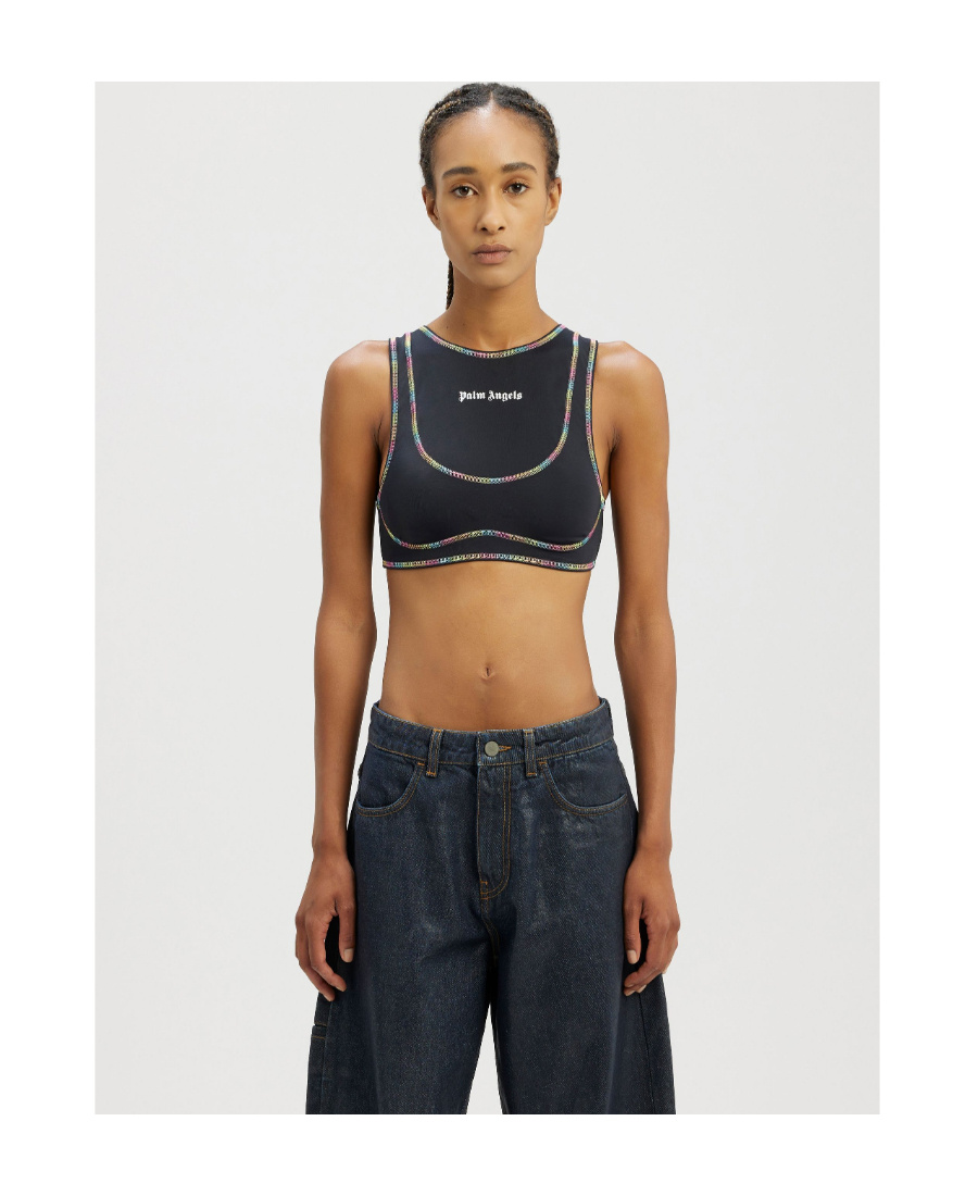 Palm Angels Black Rainbow Miami Sports Top In Black