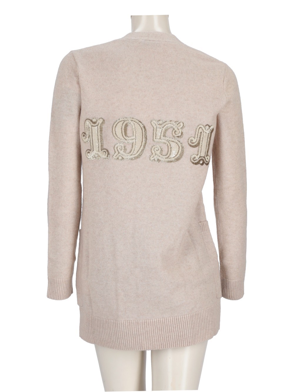 Max Mara Virgin Wool And Cashmere Cardigan With Sequins In Nude