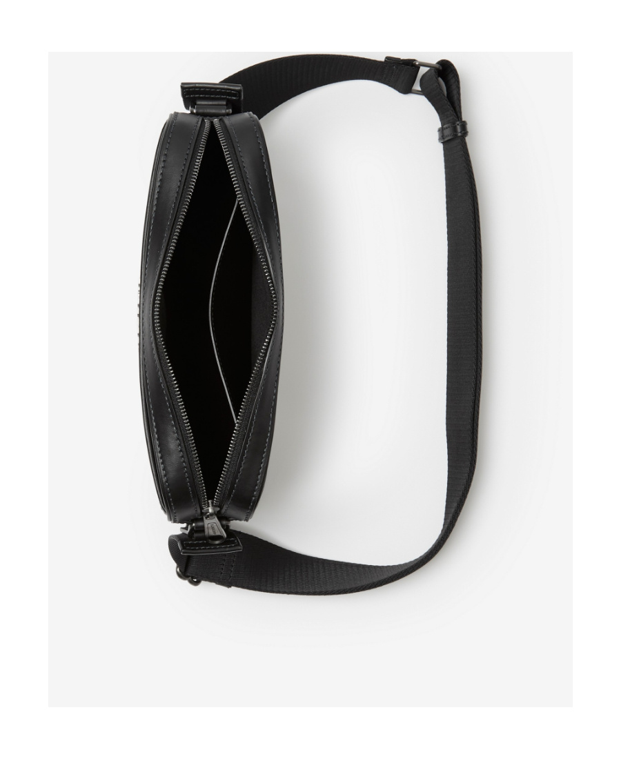 Burberry Logo-lettering Check-pattern Messenger Bag In Black