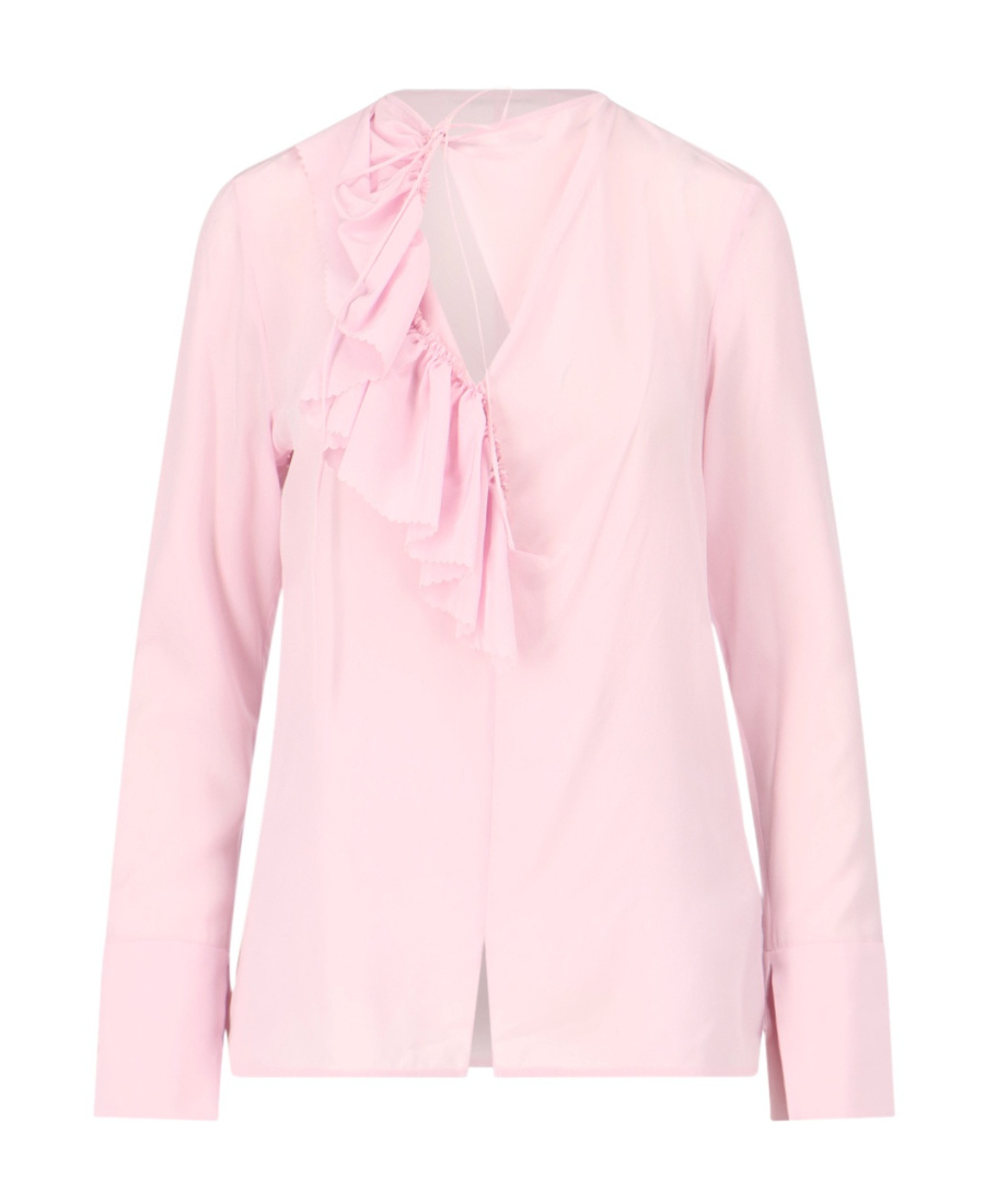 Shop Victoria Beckham Ruffle Detailed Long-sleeved Blouse In Pink