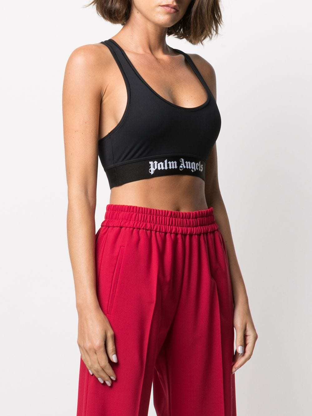 Palm Angels Black Classic Logo Sport Bra In Black White