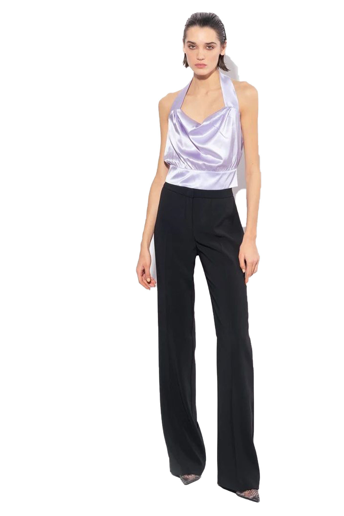 Pinko Wide-leg High Waist Trousers With Side Pockets In Black