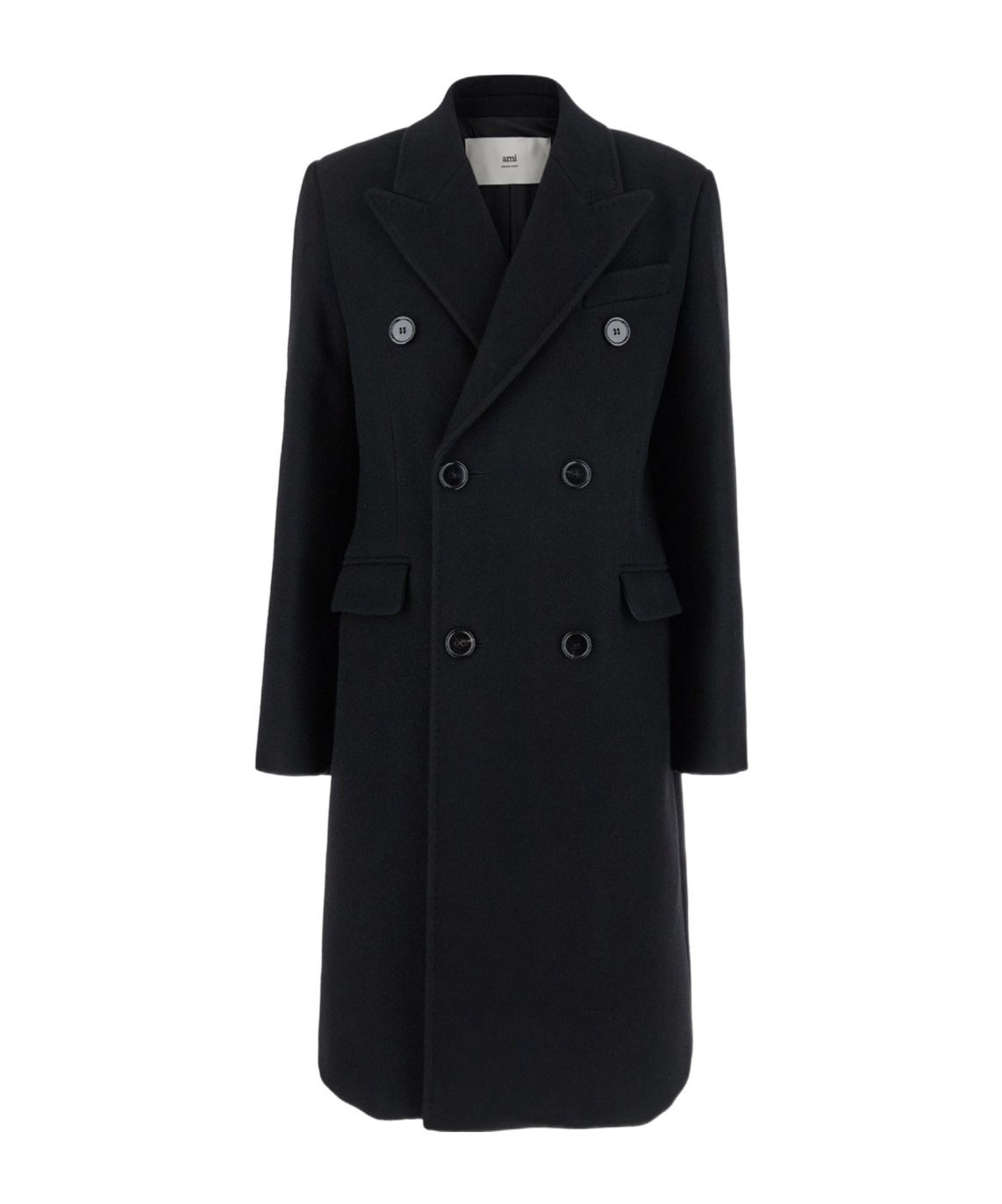 Ami Alexandre Mattiussi Ami Paris Black Double-breasted Coat With Peak Revers In Wool Woman In Black