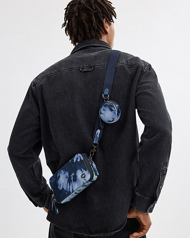 Shop Coach Tie-dyed Printed Charter Shoulder Bag In Blue