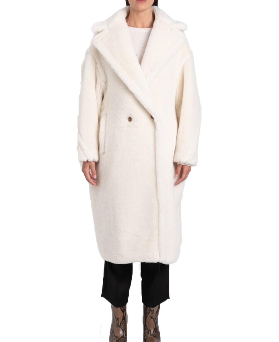 Max Mara Teddy Bear Icon Double-breasted Coat In White