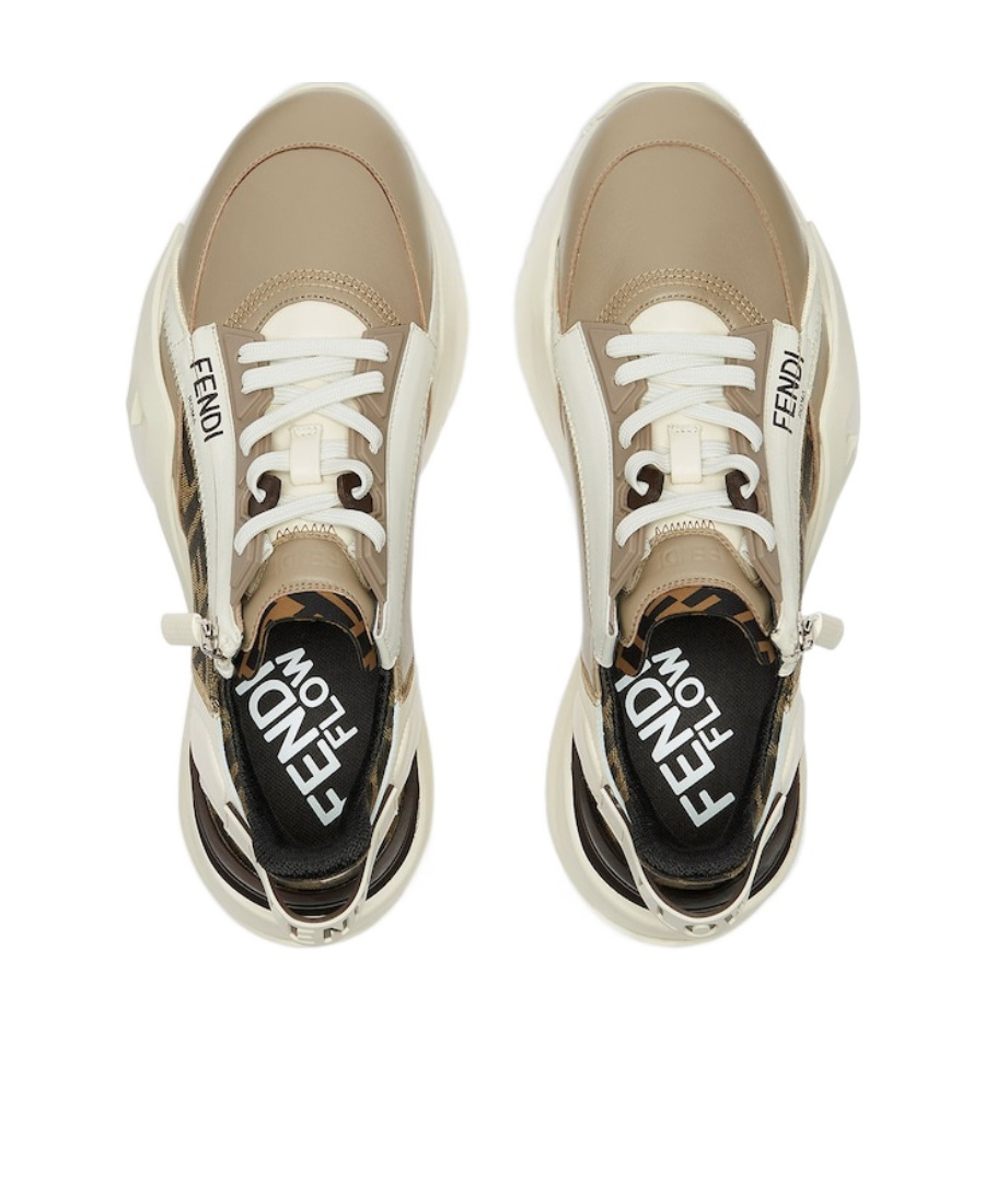 Fendi Beige Leather Sneakers With Ff Motif In Multi