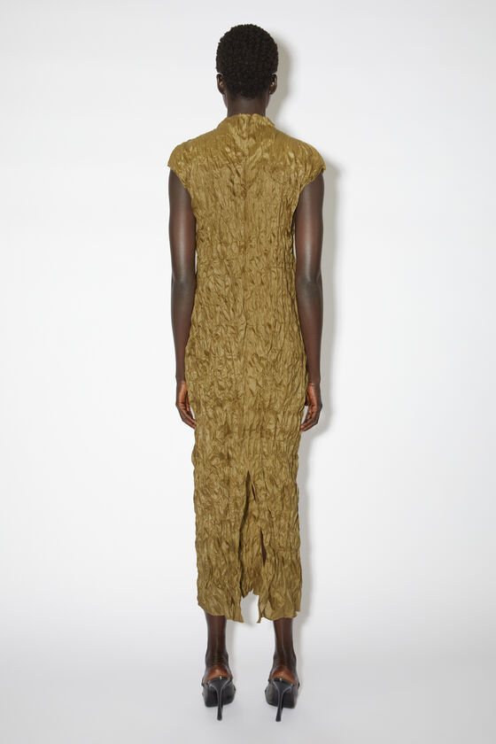 Acne Studios A Pleated Dress With A Small High Neck In Green