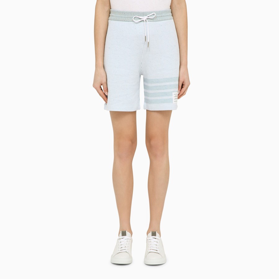 Thom Browne Light Blue Striped Cotton Bermuda Shorts Women In White