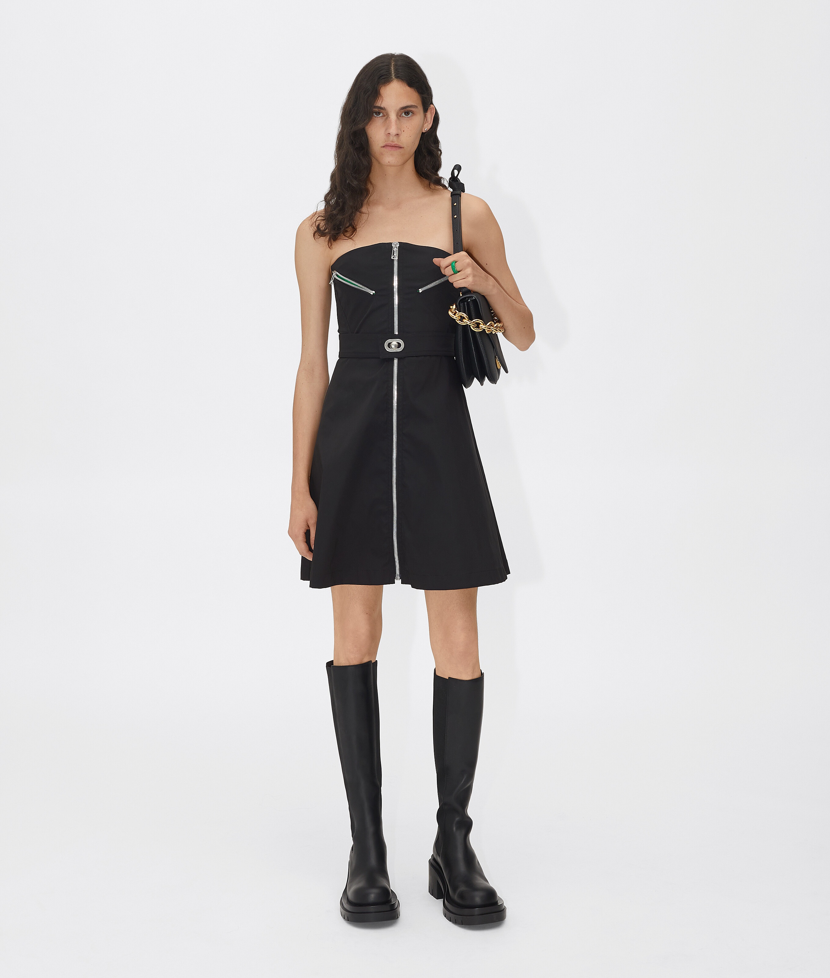 Shop Bottega Veneta Strapless Belted Minidress In Black