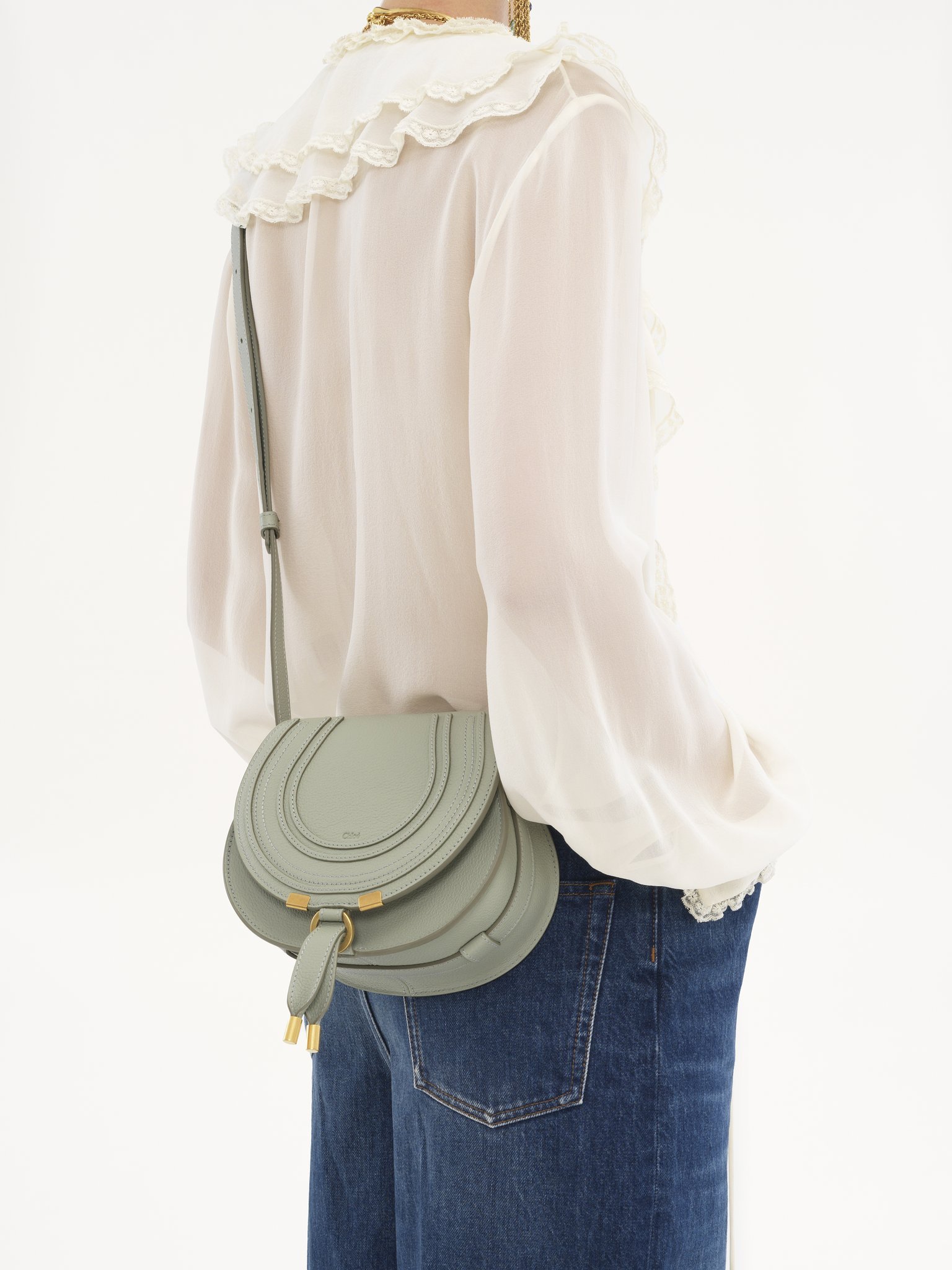 Chloé Marcie Foldover Small Shoulder Bag In Gray