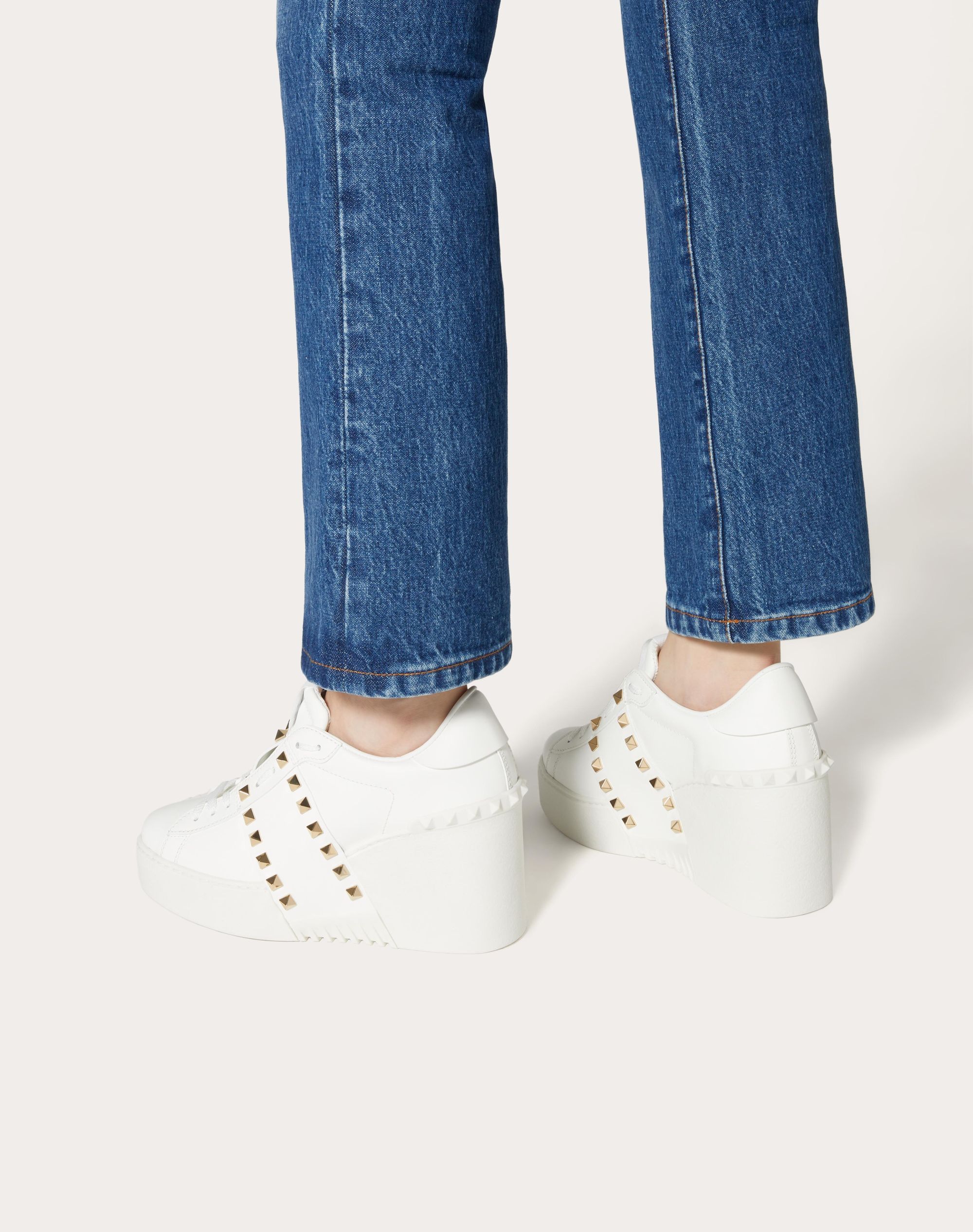 Valentino Open Disco 85mm Wedge Sneakers In White