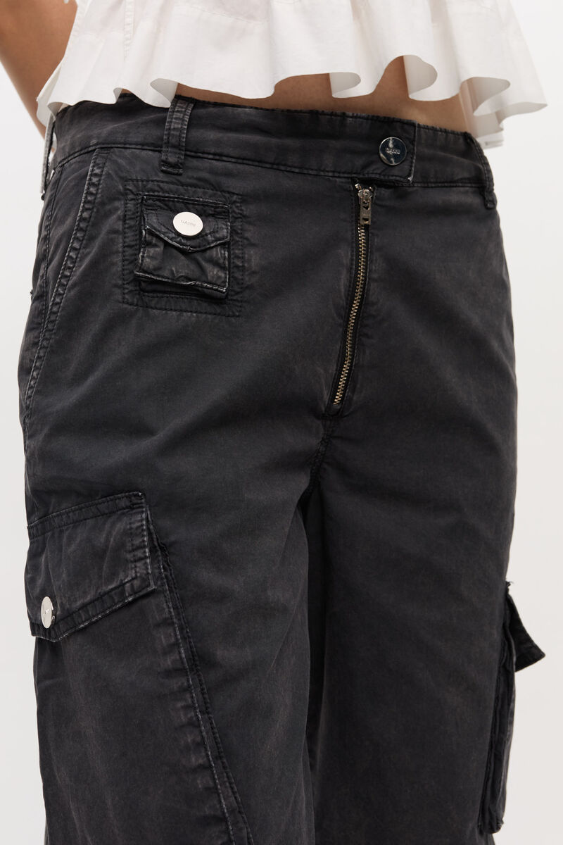 Ganni Women Organic Cotton Cargo Trousers In Black