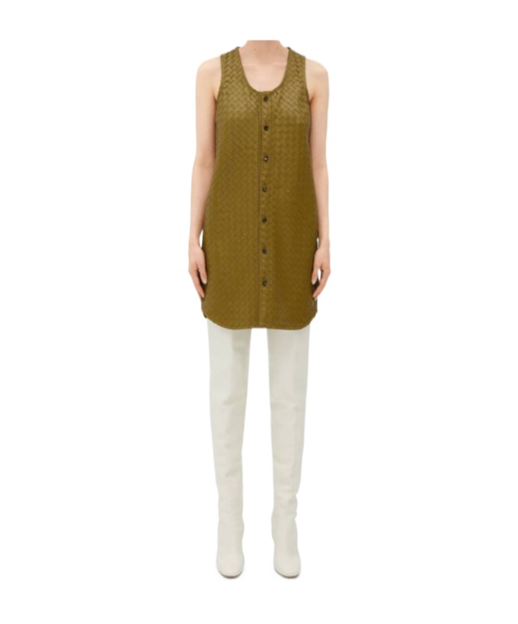 Bottega Veneta Knitted Leather Dress In Green