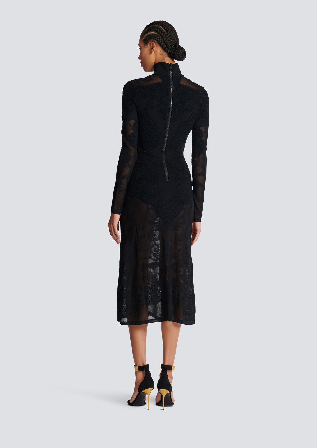 Balmain Semi-sheer Baroque Knit Midi Dress In Multi